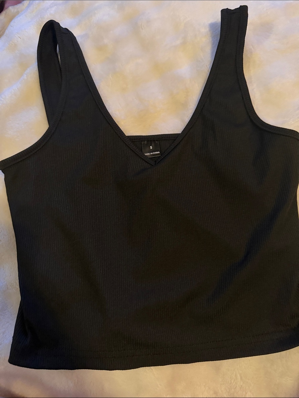 NEW Black Ribbed V-Neck Crop Tank